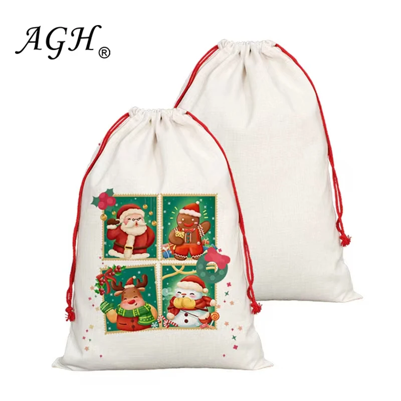USA Warehouse Wholesale Cotton Storage Christmas Gift Bag Drawstring Blank Plain Sublimation Santa Sacks