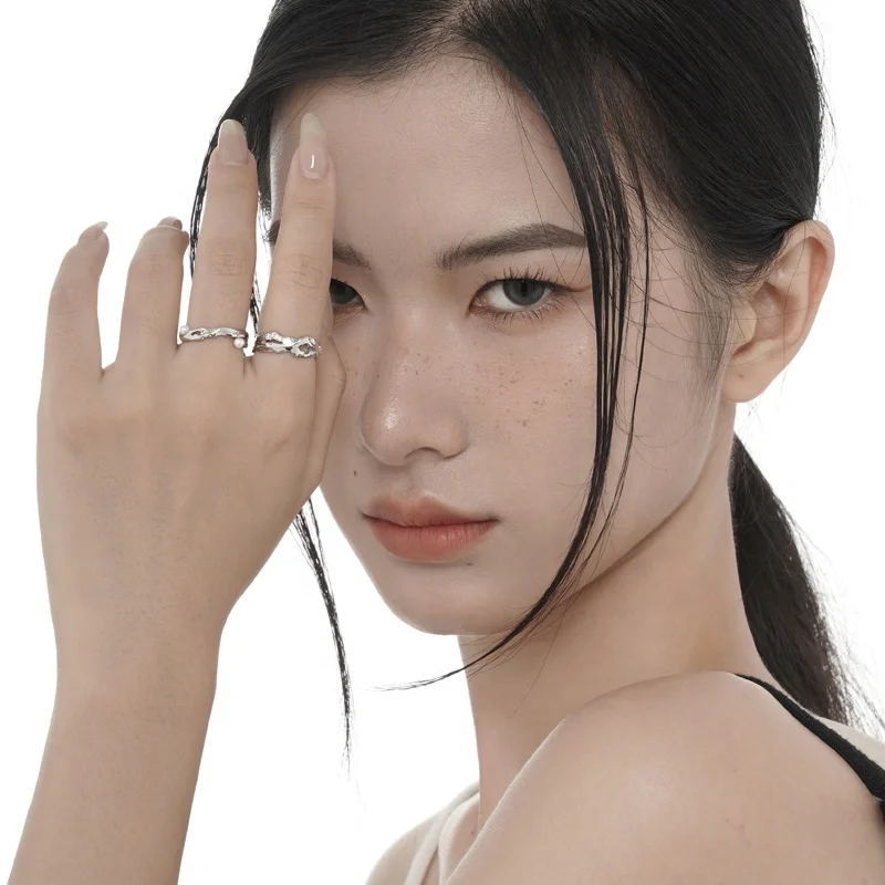 Icebela Jewelry 925 Sterling Silver Korean Version Of Simple All-in-one Hollow Broken Ring Female Hawaiian Pearl Rings