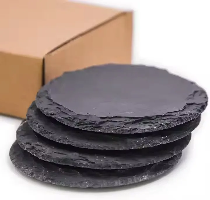 10*10cm Non-Slip Sublimation Slate Coaster Square Round Heart Slate Coaster Sets  Engraving Drink Slate Stone Bulk Coasters