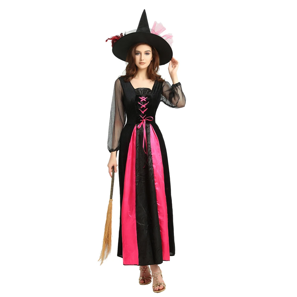 Halloween Party Women Cosplay Witch Costume Sexy Girls Green Witch Costume with Feather Hat