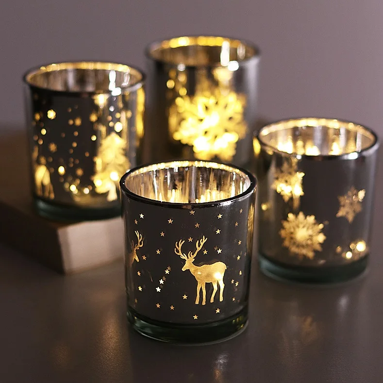 Christmas Ornaments Gifts Candle Jars Christmas Decoration Supplies Custom Christmas Tree Elk Snowflake Glass Candle Jars