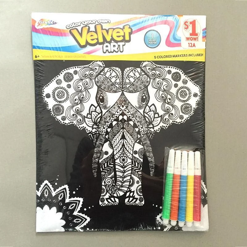 Guangzhou Factory High Quality Custom Coloring Book Printing Black Velvet Coloring Poster with 5 Coloring Pen For Kids