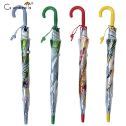 YS-6020 Manufacturer Supply Clear Kids Umbrella Lovely Animal Printing Straight Transparent POE Children Umbrella With Whistle