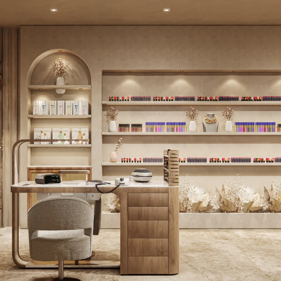 Free Design Custom Made High Class Nail Shop Decoration Fashion Beauty Salon Interior Design For Salon Shop Display