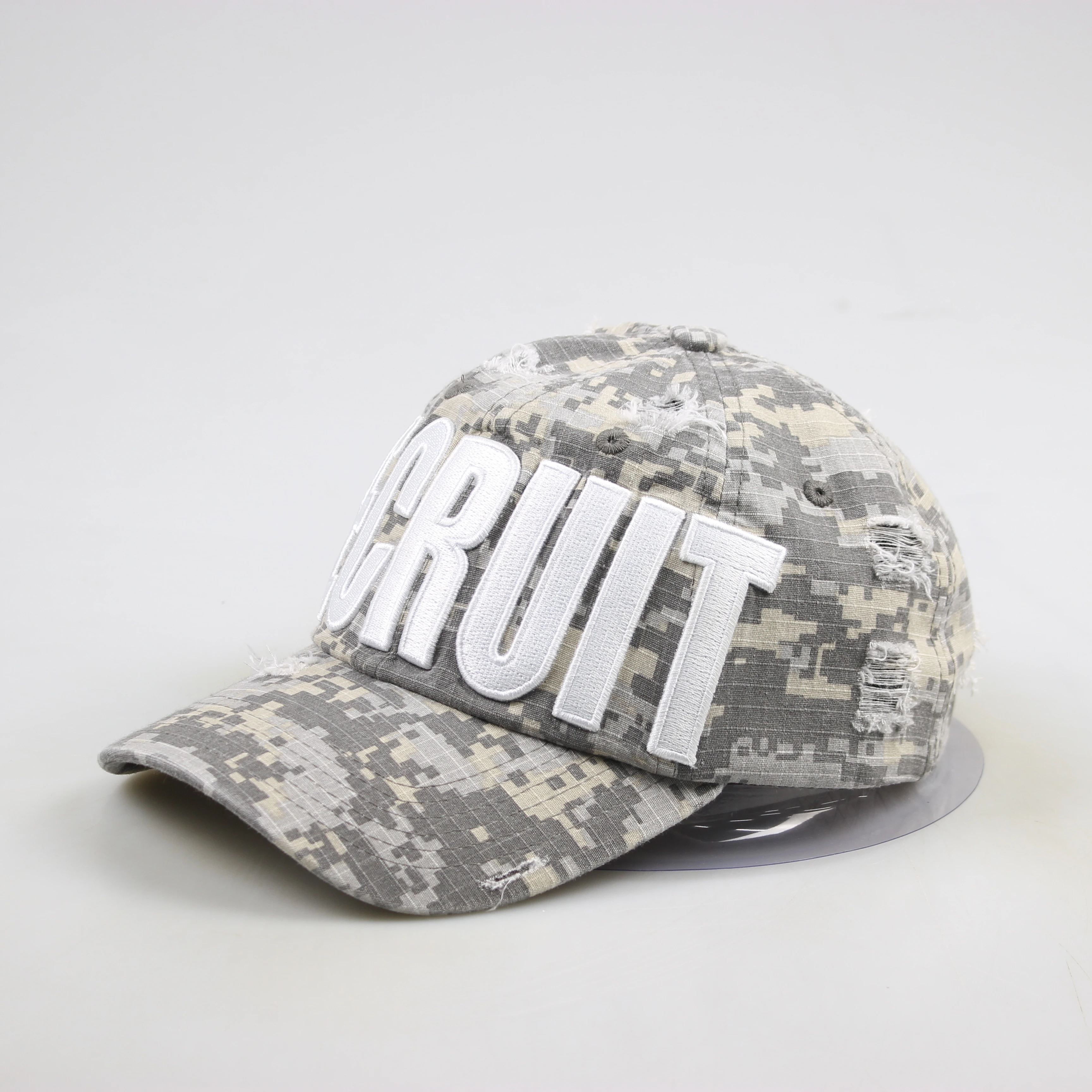 Custom 6 panel camouflage hole curved brim snapback baseball cap hat with 3D puff embroidery cap for man