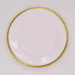 Reusable 13 Inch Gold Rim Beaded Transparent Plate Party Wedding Decoration Plastic Charger Plates