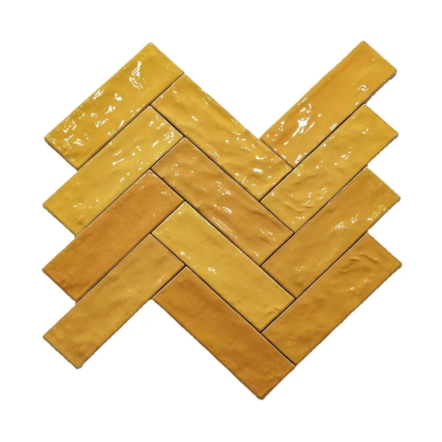 Yellow glossy wave glazed surface ceramic subway tile kitchen wall Backsplash Brick