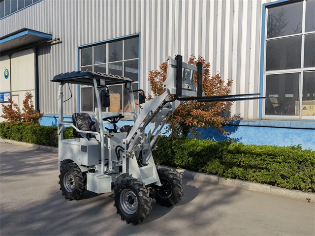 Mini 4wd electric wheel loader with quick attach pallet fork for horse/cattle farm/chicken coop