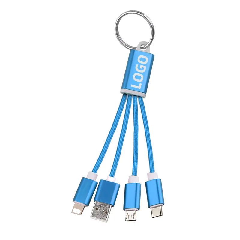 Usb Micro Type-C 3 In 1 Fast Charging Data Cable Keychain Nylon Braided for Promotional Gift