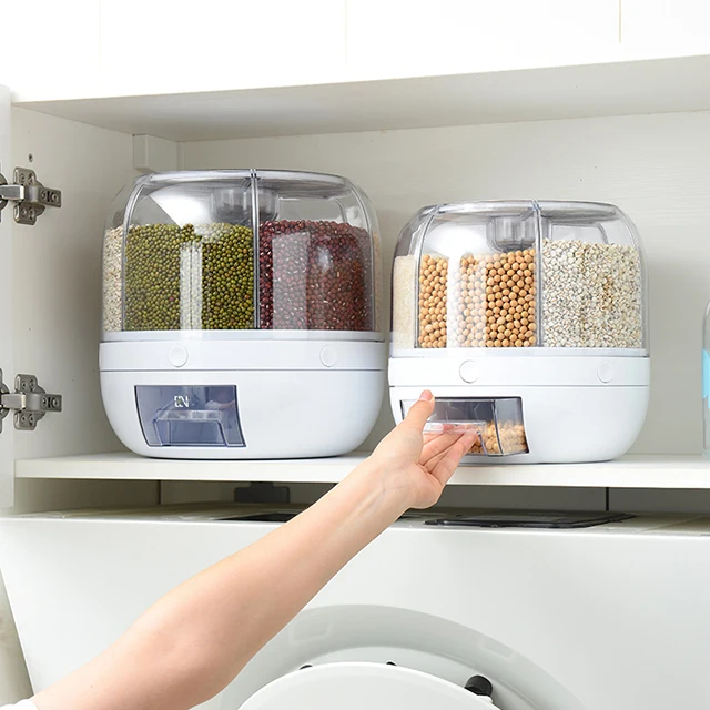 Rmier Rotatable Bean Storage Box Grains Separate Home Damp Proof Rice Tank Countertop Rice Holder Kitchen Dispenser