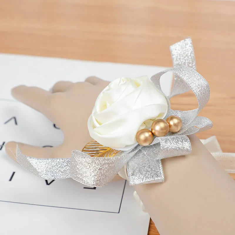 KS-286 Wedding Ribbon Wrist Corsage for Bride Bridesmaid Hand Flower for Party Prom Wedding Festival