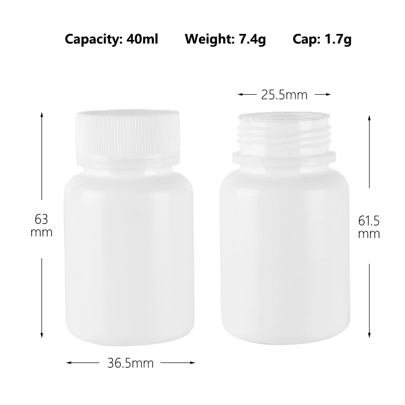 40g Small White Plastic Empty Refillable Container Bottles Storage Holder Dispenser Organizer with Screw Cap for Solid Powder