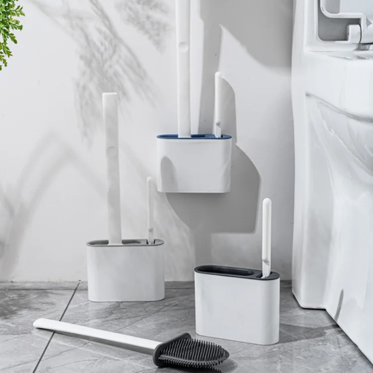 Cheap Hot Sale Top Quality Home Wall-mounted 2 in 1 TPR Silicone Toilet Brush with Flexible Brush Head Comes with A Small Brush
