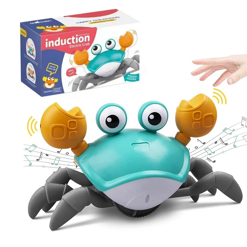 Battery Operated Induction Crab Educational Electric Runaway Escape Crawling Crab LED Music Crab Baby Toy