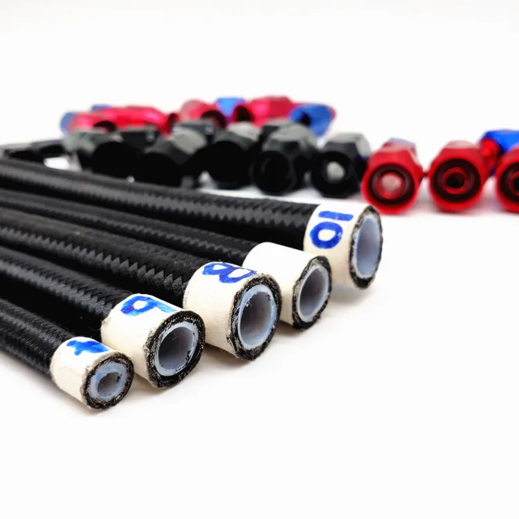 AN4 1/4  AN6 3/8 6 AN AN8 1/2 AN10 5/8 nylon stainless steel braid ptfe fuel an hose E85 black PTFE SS braided hose line