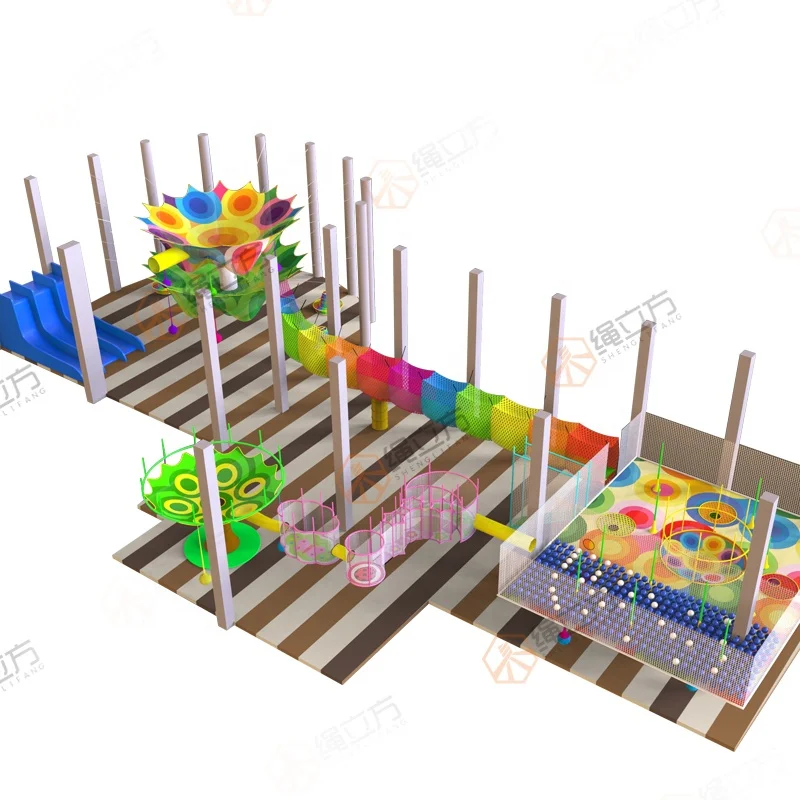ROPECUBE Outdoor creative climbing and amusement equipment large trampolines with foam pit design kids play park