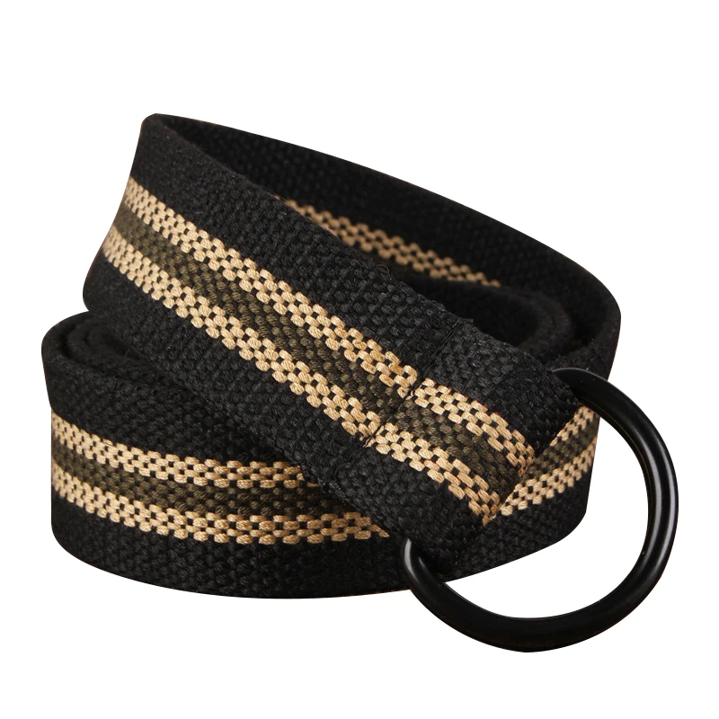 Hot Selling Promotional Unisex Custom Design Print Webbing Cotton Canvas Belt Double D Rings Buckle Weave Web Belt