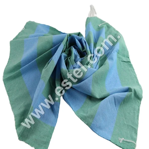 His and Hers Towel Green and Blue 100 % Cotton Fouta with White Tassels Indigo Towel Direct From Towel Manufacturer