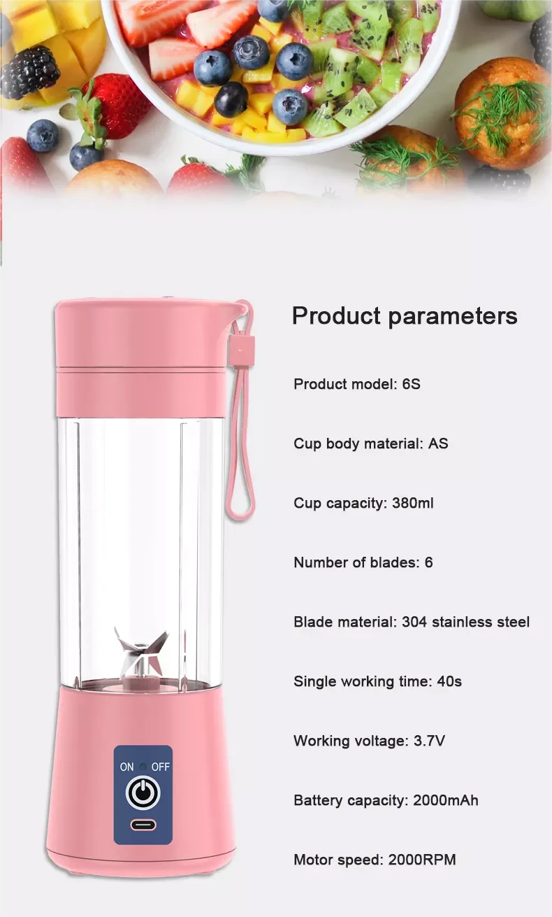 2023 Hotselling Portable Personal Blender Juicer Mix Usb Rechargeable Cordless Bottle Lemon Juicer Mango Juicer