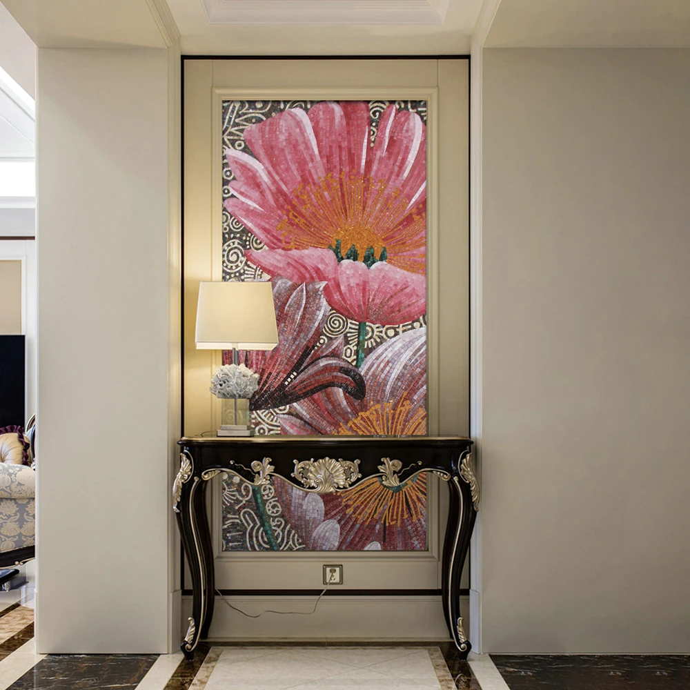 Customized made craft picture photo unique designs cut glass mosaic mural art mosaic pattern for modern wall design