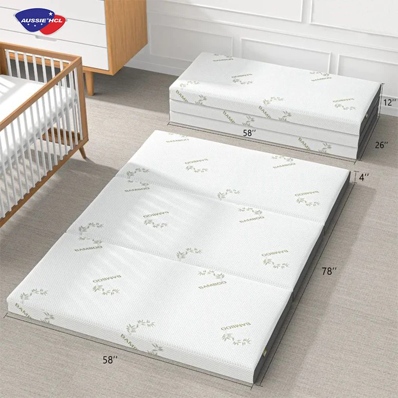 Home comfort folding mattress, memory foam tri-fold mattress topper with super soft bamboo mattress cover, non-slip base camp