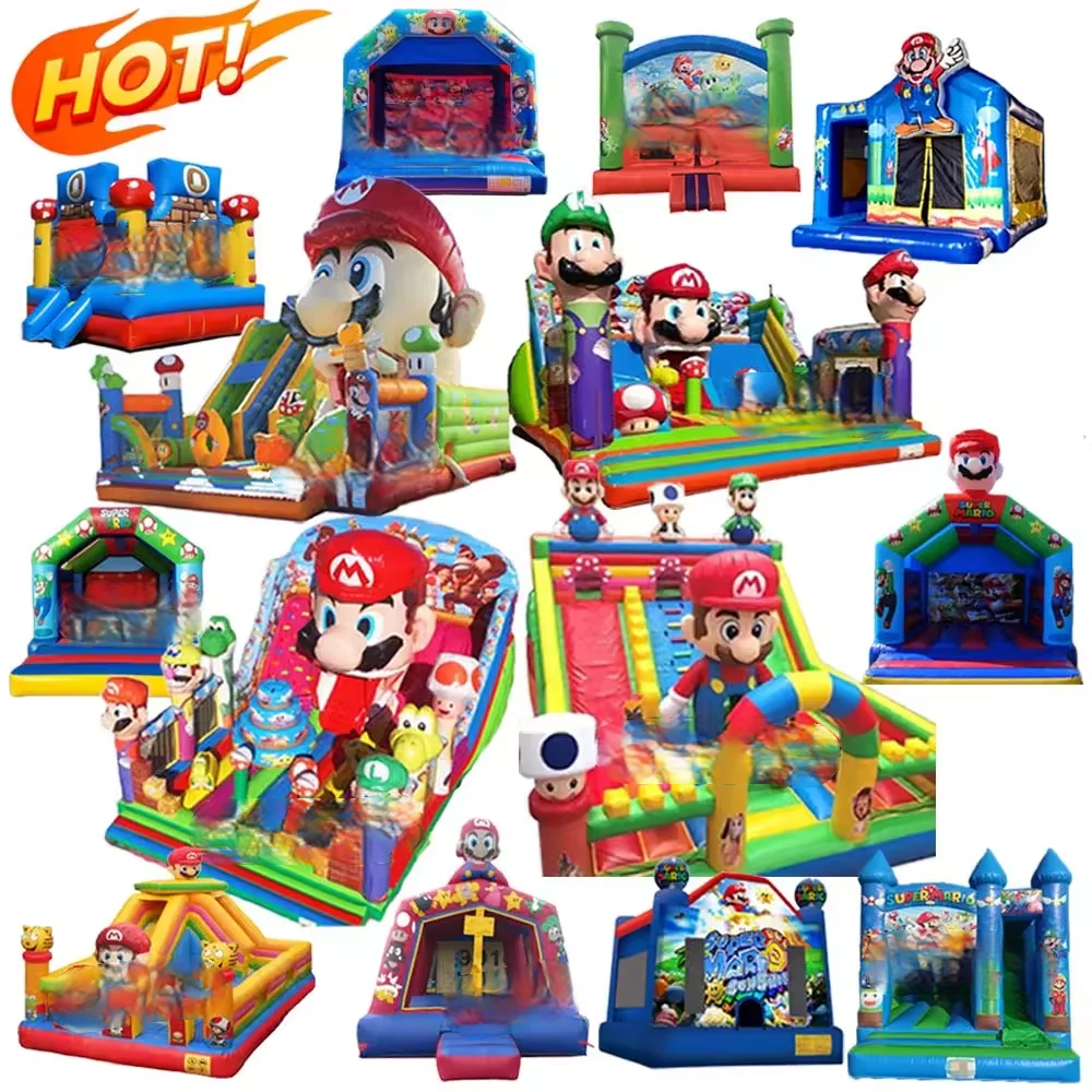 Hot Sale large outdoor Mario Air bounce playground inflatable game jumper super marioo bros bouncy castle with slide commercial