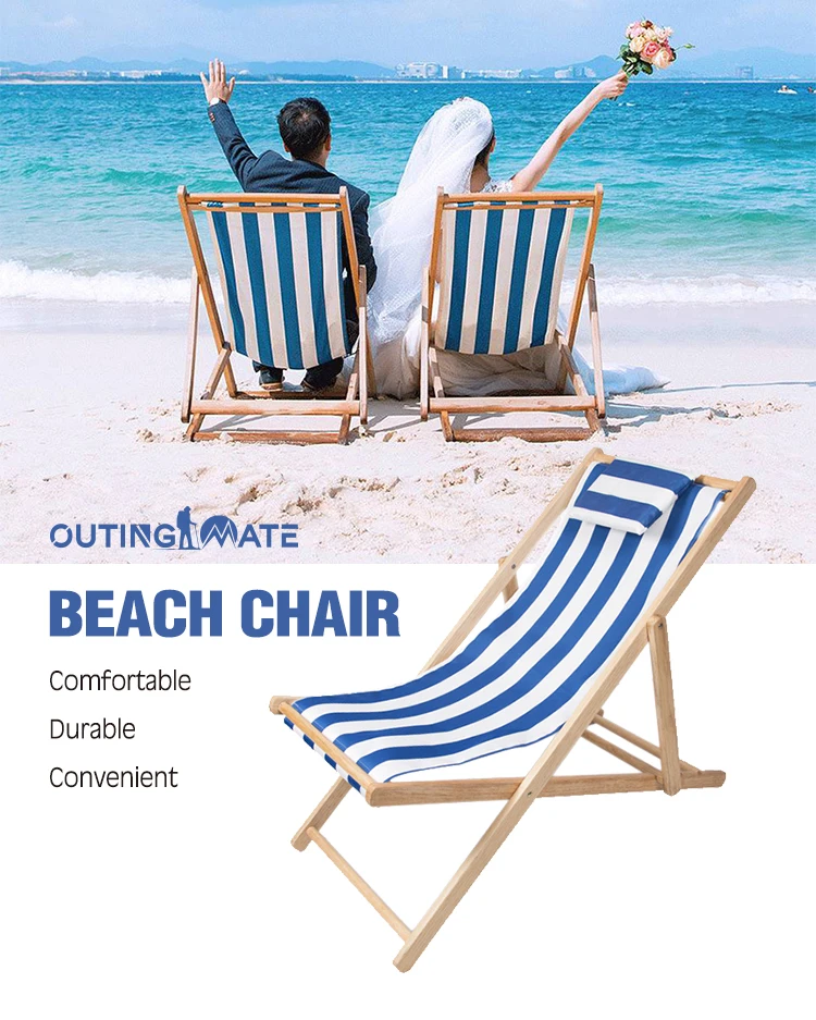 Outing Mate Best Quality beach chair cover 100% cotton beach chairs sun beds loungers wood pool chair