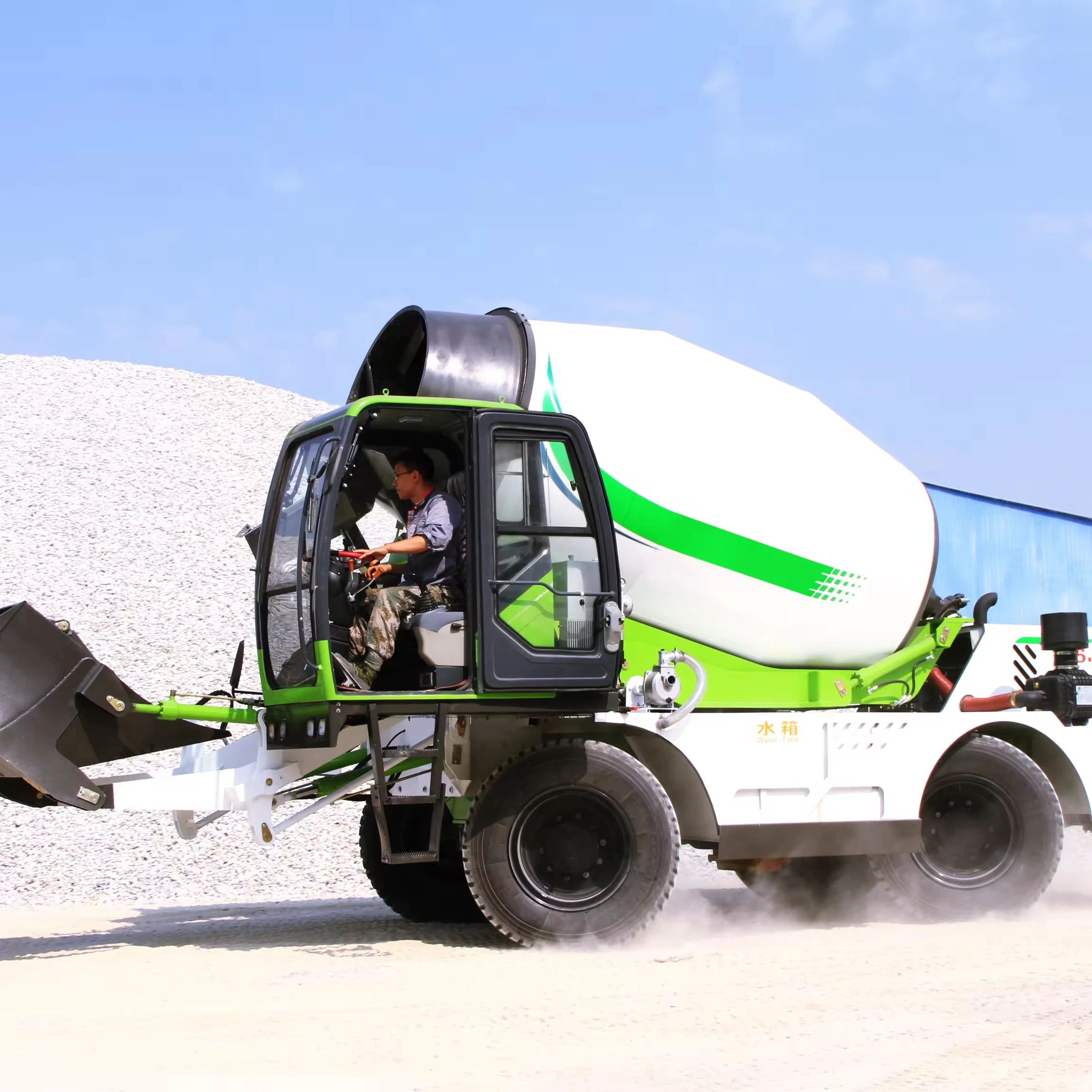 great automatic self feeding 3 cubic 3.5 cubic 4 cubic 6.5 cubic meter mobile cement concrete mixer with 270 degree rotation