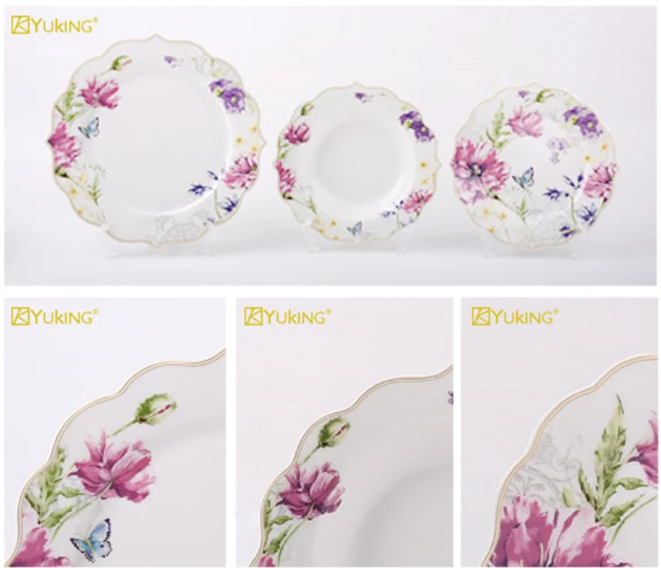 Factory Production Bird Plant Rose Flower Pattern Design Porcelain Tableware Set Factory Price Good Quality