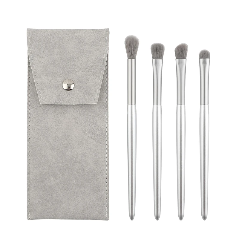 HMU 5pcs Private Label Portable Silver Grey Angle Custom Eye Shadow Blending Makeup Brush Set With Case