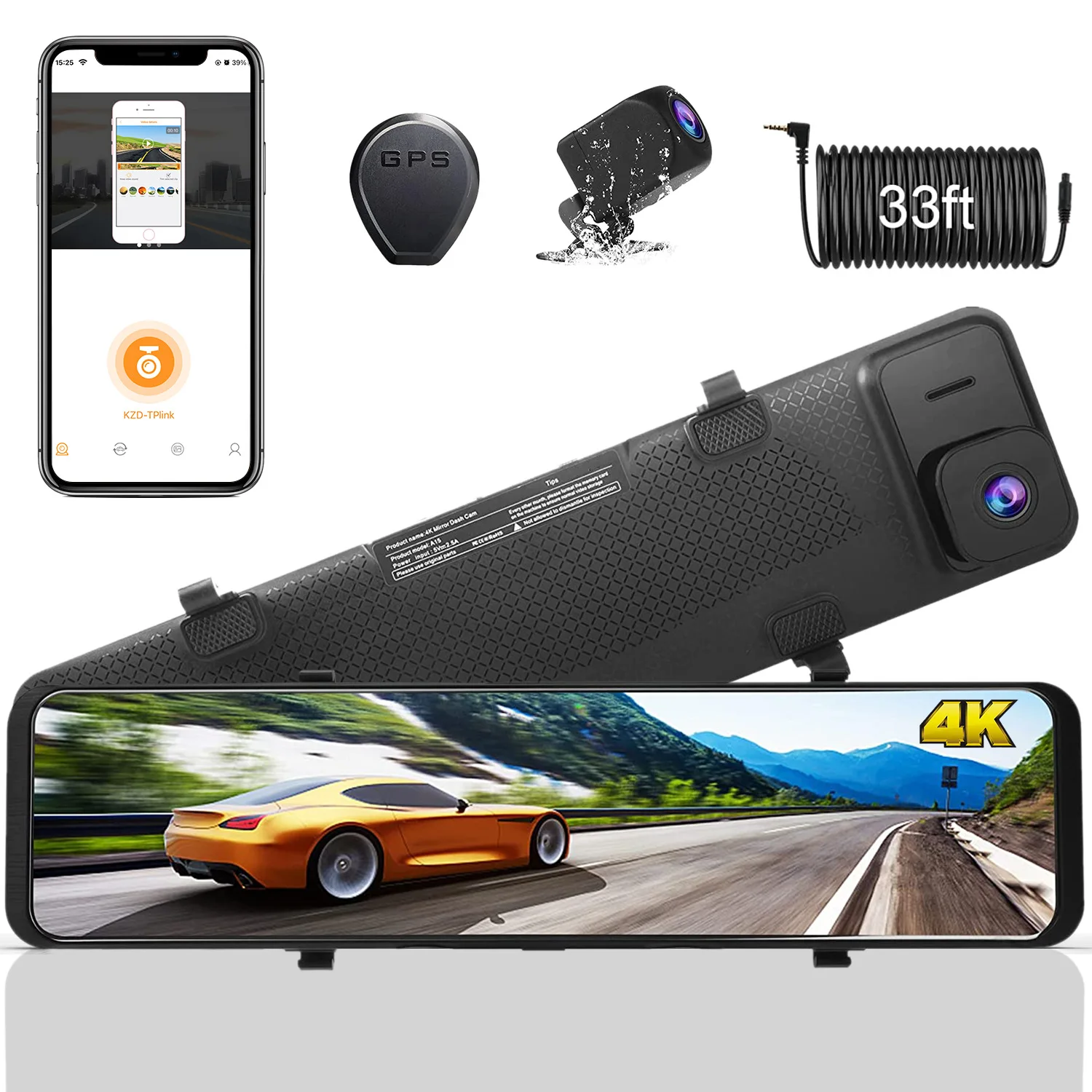 Car Dvr 4K WIFI GPS Rear View Camera Mirror Recorder 12 Inch Dash Cam Video Track Sony IMX415 Ultra HD 3840*2160P Camera