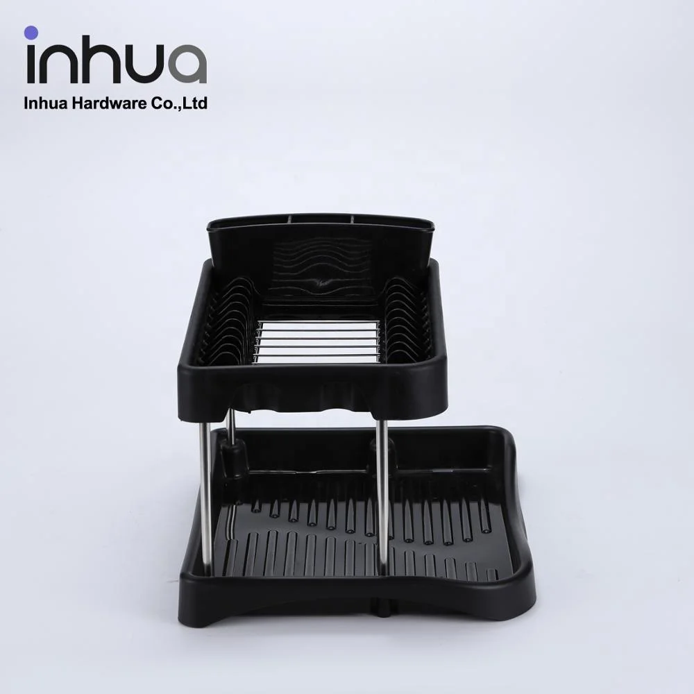 
Excellent quality low price 2 tier dish drying rack chrome plated storage rack kitchen utensil rack black plastic 