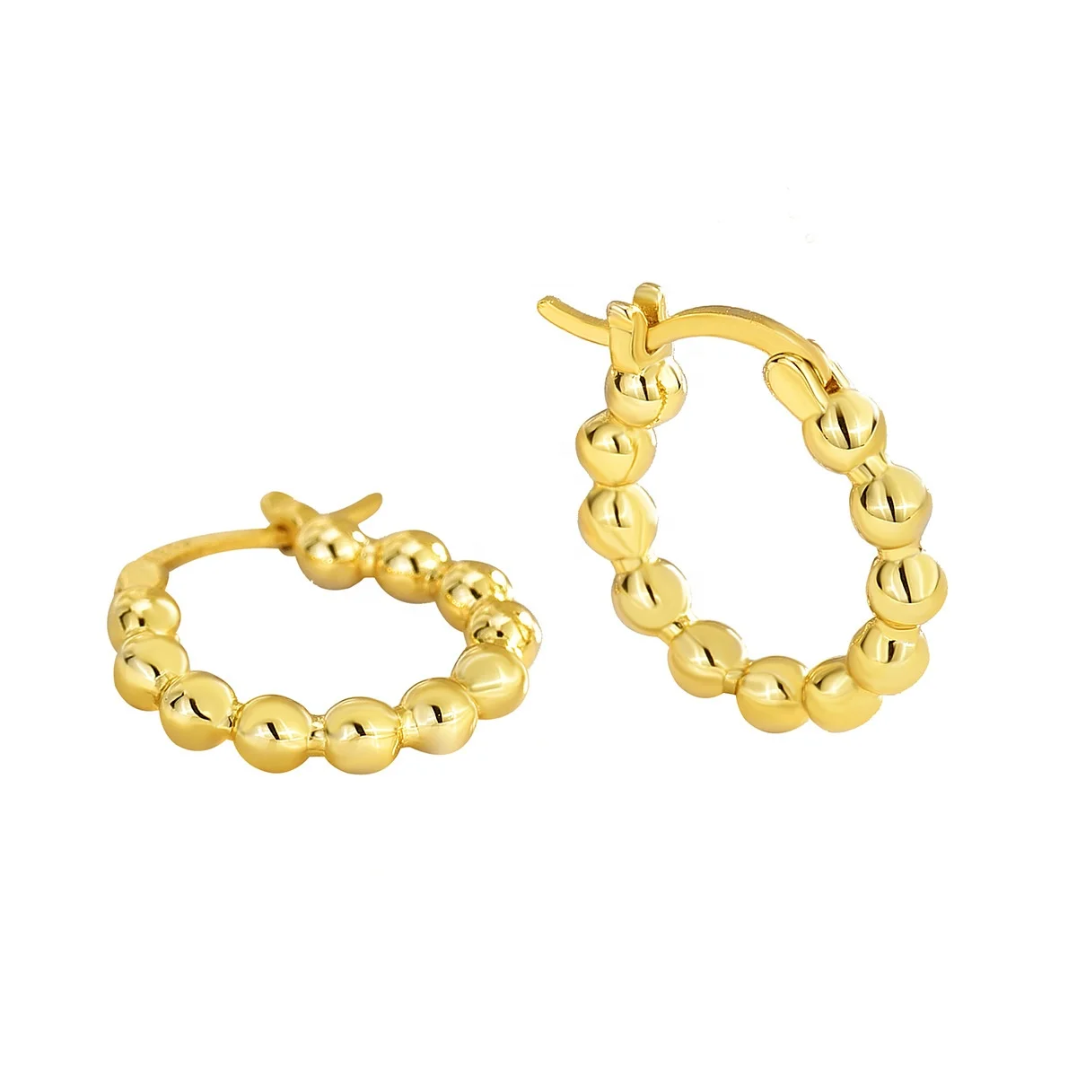 Trendy 18k Gold Plated Brass Gold Plated Beaded Huggie Balls Earrings