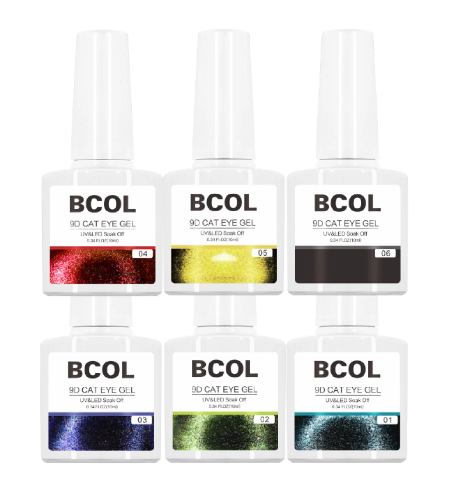 BCOL 9D Cat Eye Semi Permanent Gel Nail Art Polish Starter Kit Soak Off UV LED Custom Private Label 6Color Cruelty Free Magnet