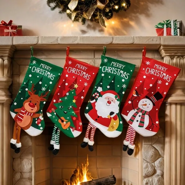 NEW 58cm christmas tree decoration socks high printing with felt leg gift red christmas stocking