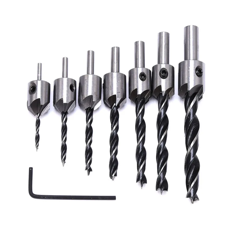 7pcs Woodworking Drill Bits Set 3mm-10mm High Speed Steel Wood Drilling Countersink drills