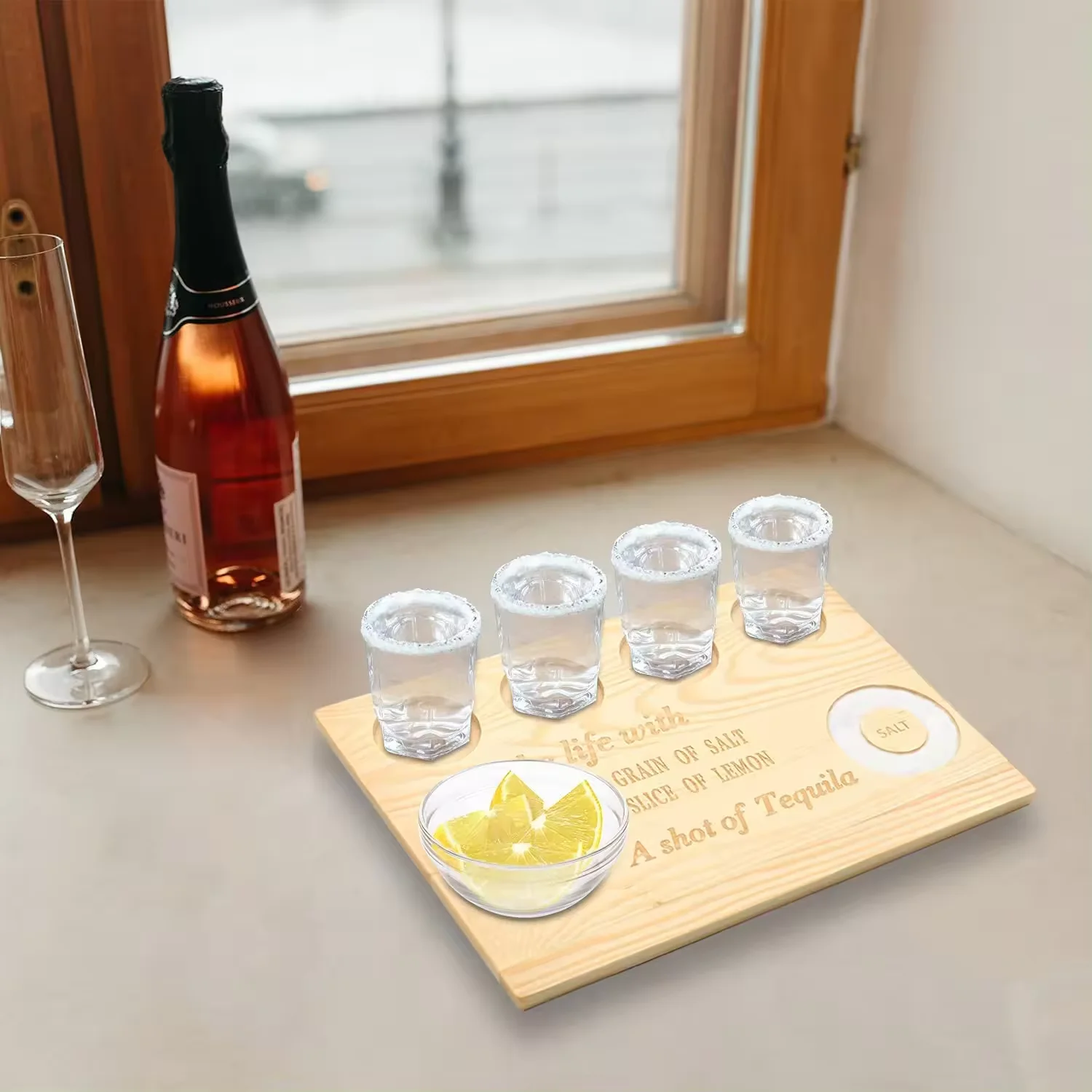 Personalized Engraved Shot Glass Holder Tray Bar Serving Party Wine Holder Wooden Flight Board for Tequila Beer
