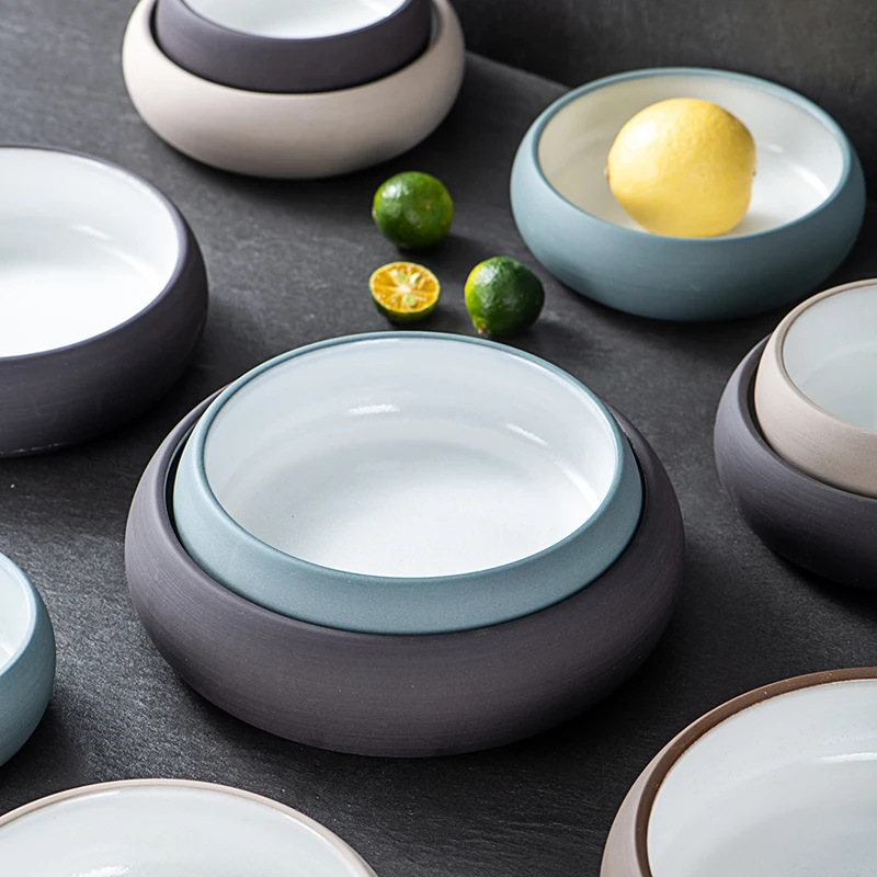 The themed restaurant casual ceramic tableware Salad Appetizer tapas bowls sets stoneware round serving bowl