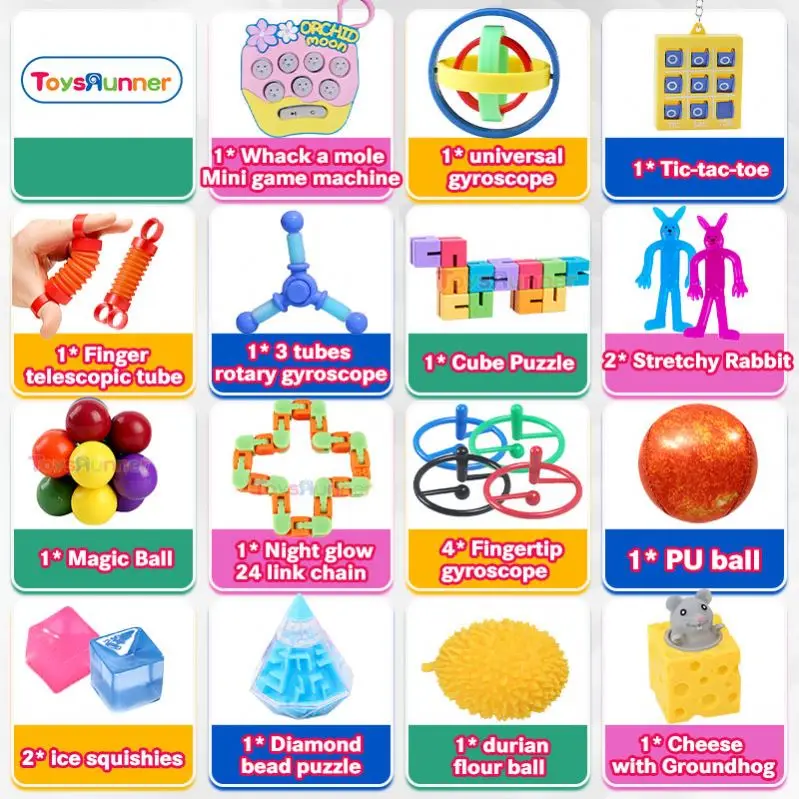 26Pcs Kids Toys 2024 Fidget Toys Set Spinners Anti Stress Ball  Package Stretchy Strings Gift Fidget Toys Set For Ages 8-13