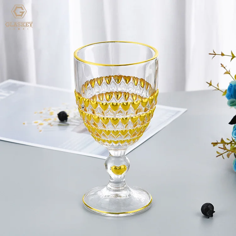 Customized 340Ml Gold Love Goblet Crystal Glass Red Wine Glass For Wedding Party