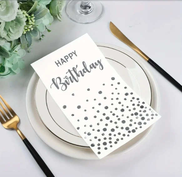 100pcs Happy Birthday Paper Napkins 3-Ply Gold Dots Disposable Napkins for Birthday Party Supplies Dining
