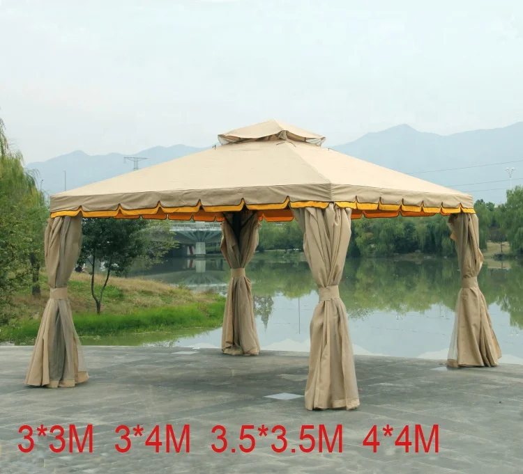 Outdoor Patio Canopy Gazebo with Polyester Curtains and Air Venting Netted Screens