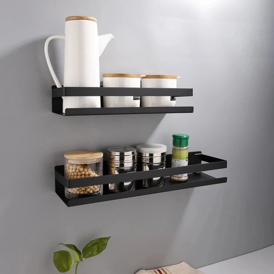Bathroom Accessories 20-50cm Modern Matt Black Bathroom Corner Shelves Kitchen Wall Shelf Shower Bath Shampoo Storage Rack