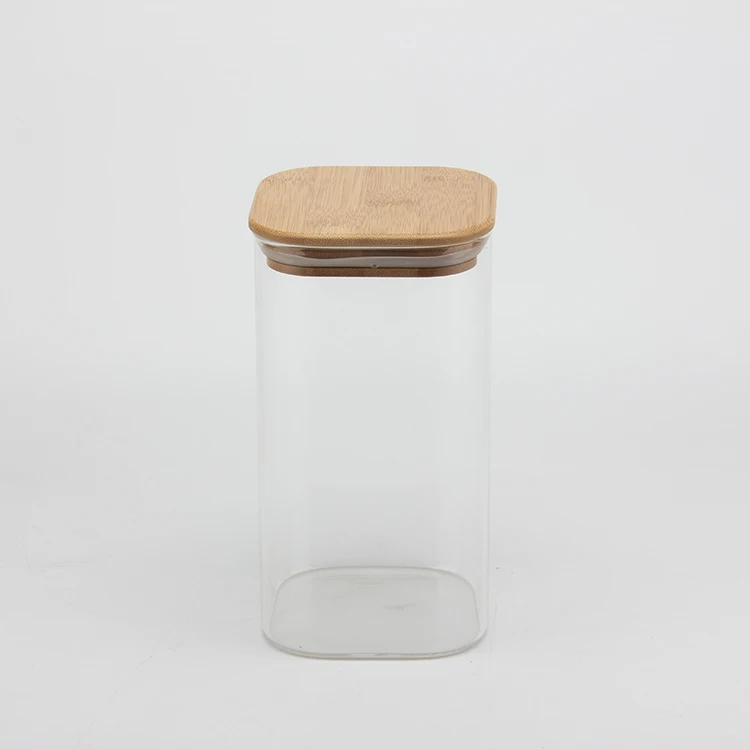 wholesale 200ml 300ml 500ml square glass food storage jars with bamboo lids