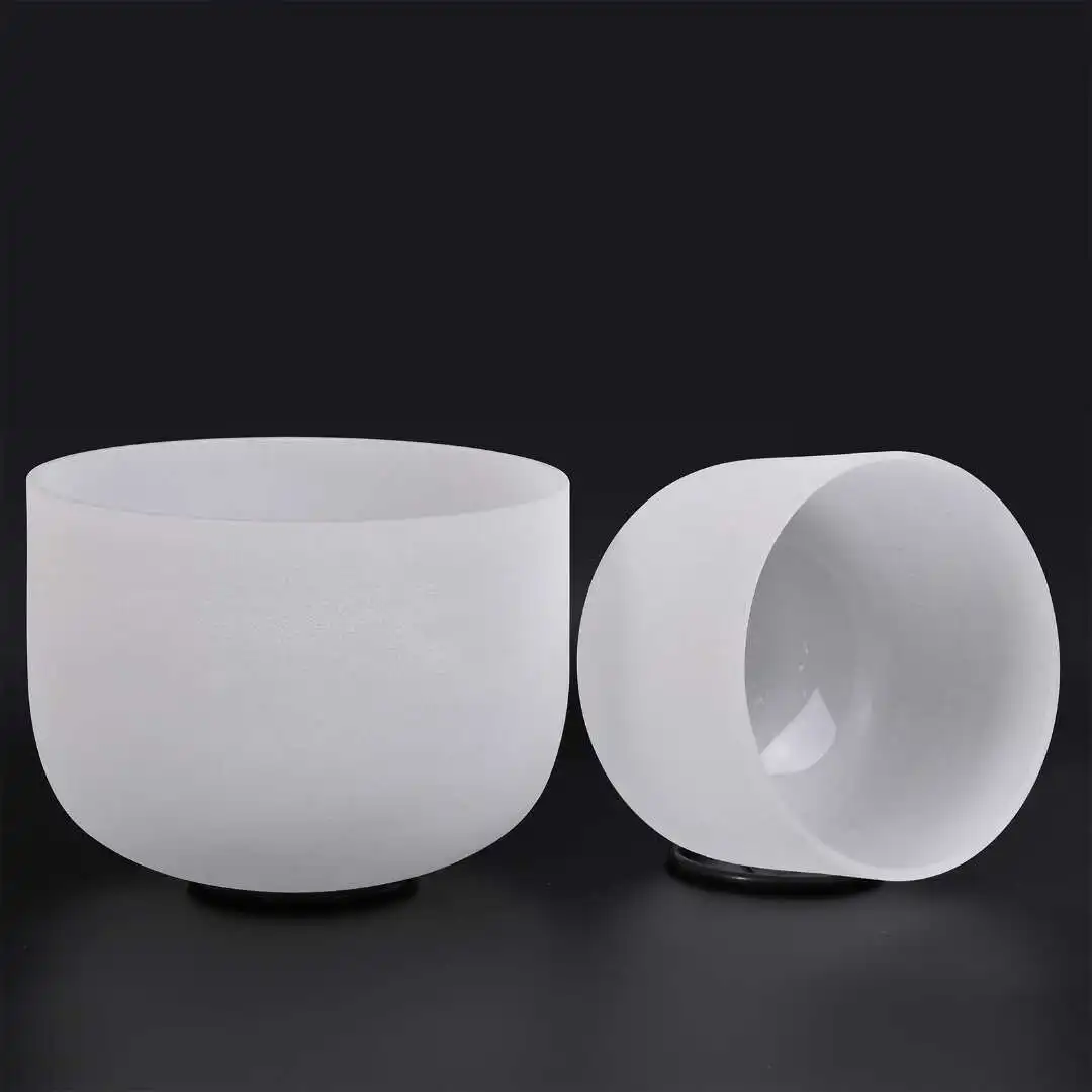 6-28 Inches Customized Color 432HZ Quartz A B C D E F G Note Singing Bowls Set Frosted Quartz Crystal Singing Bowls