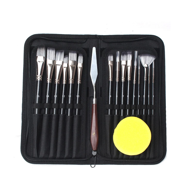 Meihui Art 15pcs Watercolor Brushes Acrylic Paint Brushes Set Short Paintbrushes with Carrying Case