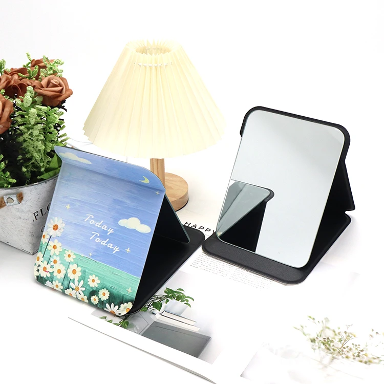 Leather Foldable Compact Vanity Mirror Personal Frameless Portable Beauty Adjustable Makeup Stand Mirror