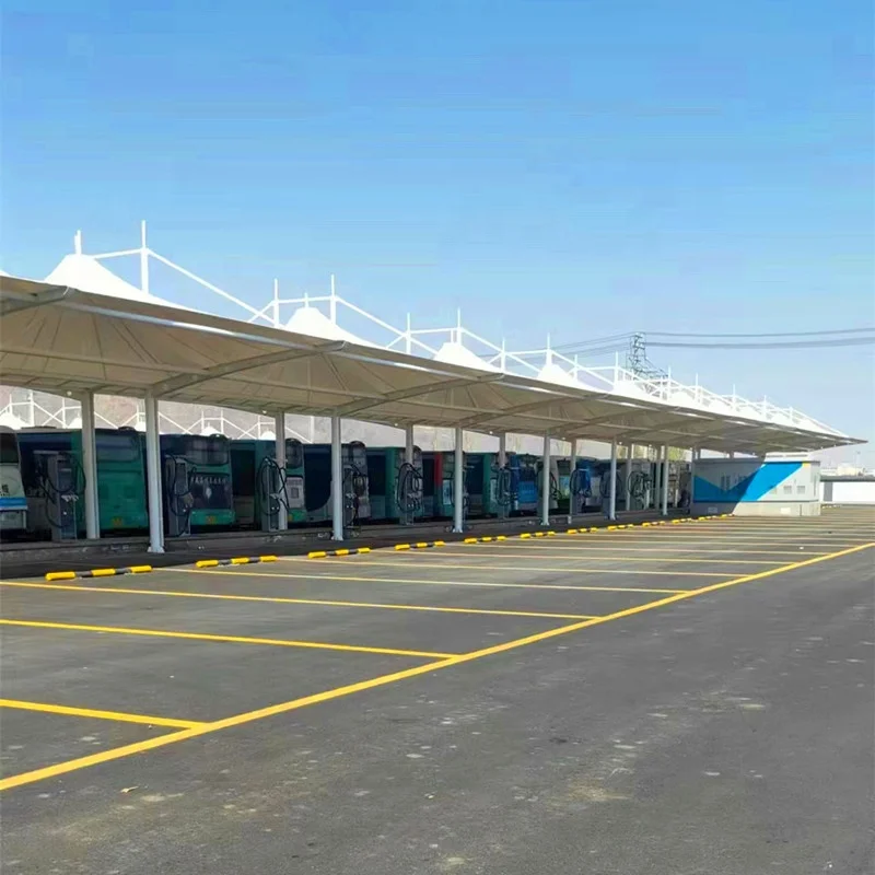 Good quality PTFE PVDF tensile membrane structure for bus/car parking manufacturer
