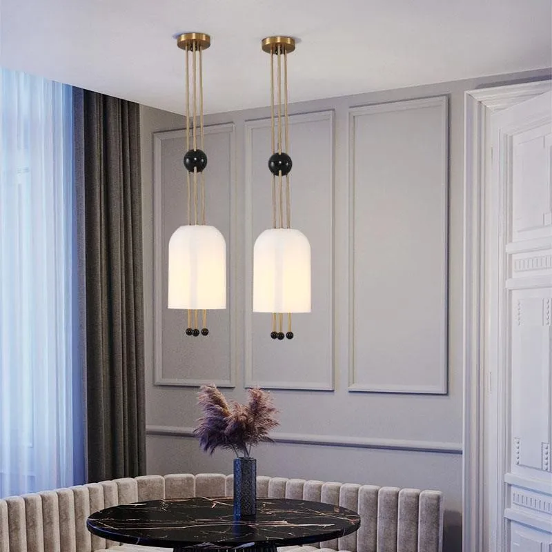 Modern Interior Decoration White Glass Cover Pendant Lamp Fancy Design Chandelier with Golden Fitting