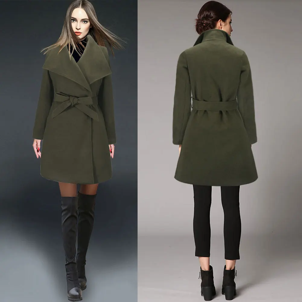 Winter New European And American Woolen Coat Slim Long Woolen Coat Women